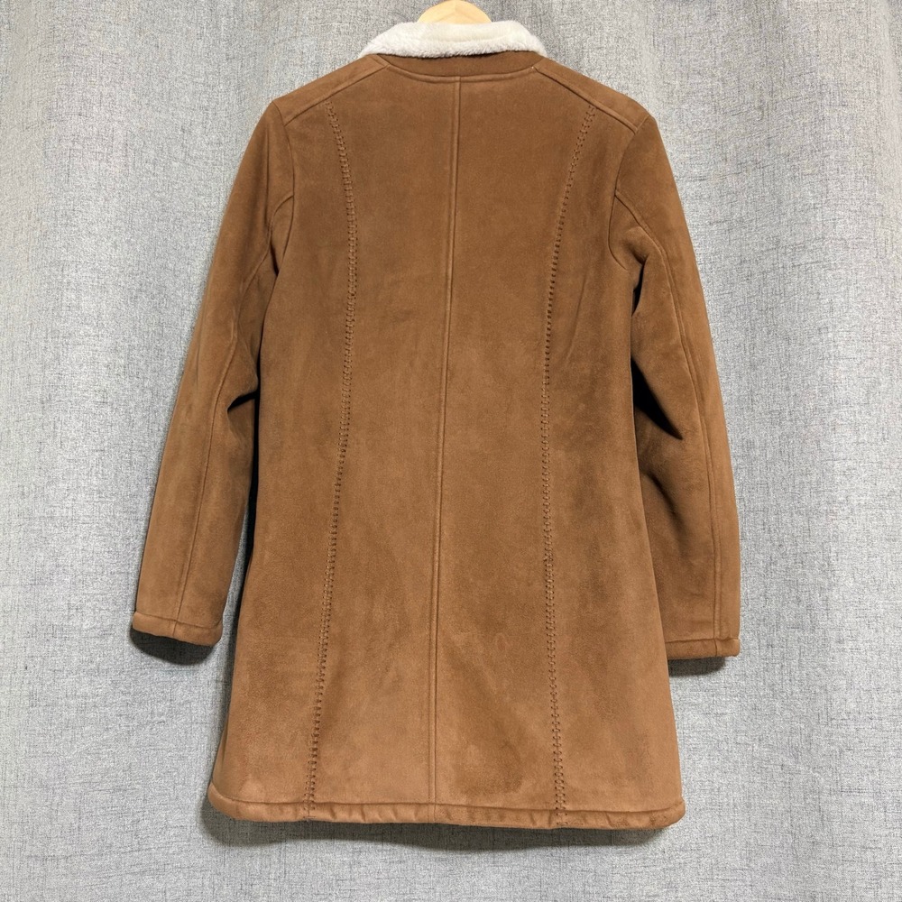 Marvin Richards Womens Small Faux Suede Shearling Coat Brown Zip Up Mid Length - Picture 2 of 9
